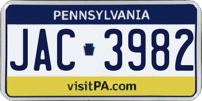 PA license plate JAC3982