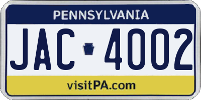 PA license plate JAC4002