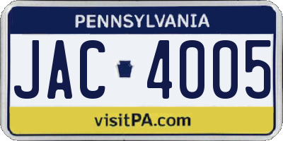 PA license plate JAC4005