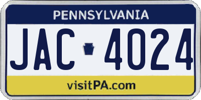PA license plate JAC4024