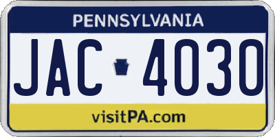 PA license plate JAC4030