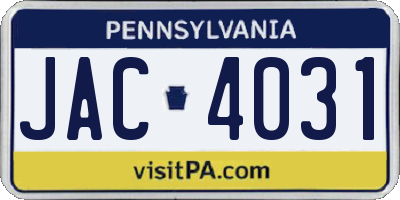 PA license plate JAC4031