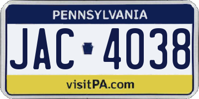 PA license plate JAC4038