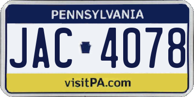 PA license plate JAC4078