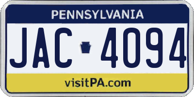 PA license plate JAC4094