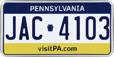 PA license plate JAC4103
