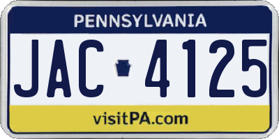 PA license plate JAC4125