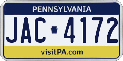 PA license plate JAC4172