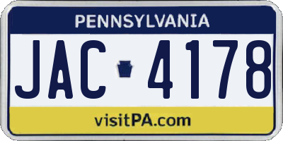 PA license plate JAC4178