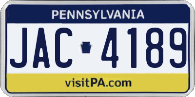 PA license plate JAC4189