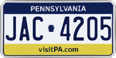 PA license plate JAC4205