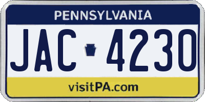 PA license plate JAC4230