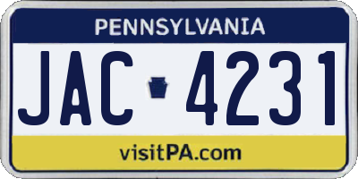 PA license plate JAC4231