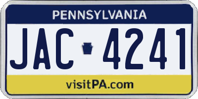 PA license plate JAC4241