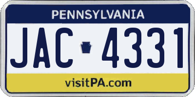 PA license plate JAC4331