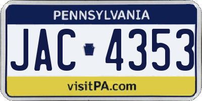 PA license plate JAC4353