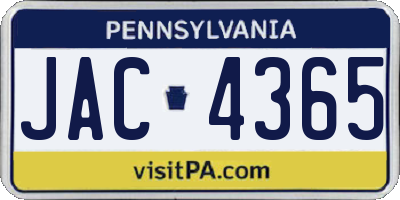 PA license plate JAC4365