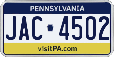 PA license plate JAC4502