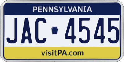 PA license plate JAC4545