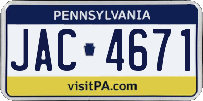 PA license plate JAC4671