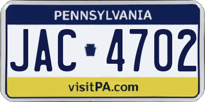 PA license plate JAC4702