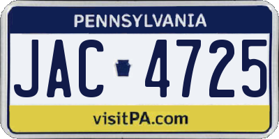 PA license plate JAC4725