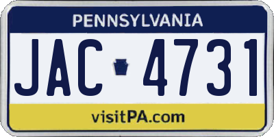 PA license plate JAC4731