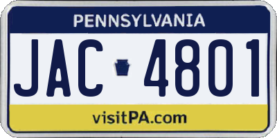 PA license plate JAC4801