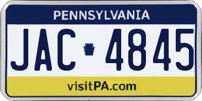 PA license plate JAC4845