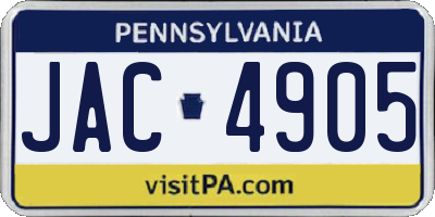 PA license plate JAC4905