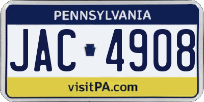 PA license plate JAC4908