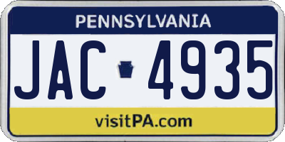 PA license plate JAC4935