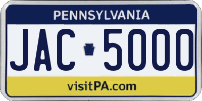 PA license plate JAC5000