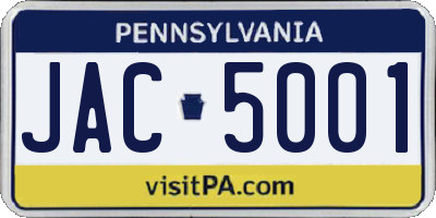 PA license plate JAC5001