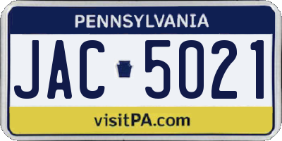 PA license plate JAC5021