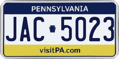 PA license plate JAC5023