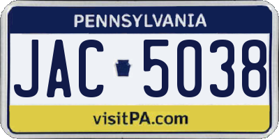 PA license plate JAC5038