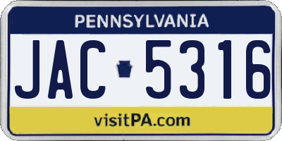 PA license plate JAC5316