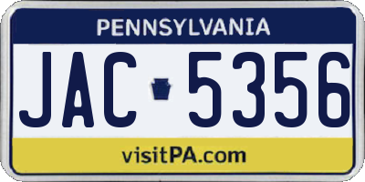 PA license plate JAC5356