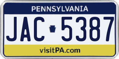 PA license plate JAC5387