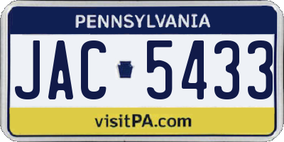 PA license plate JAC5433