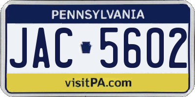 PA license plate JAC5602