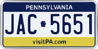 PA license plate JAC5651