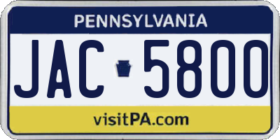 PA license plate JAC5800