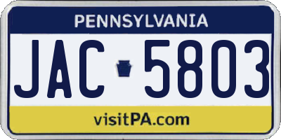 PA license plate JAC5803