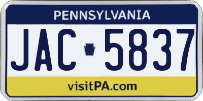 PA license plate JAC5837