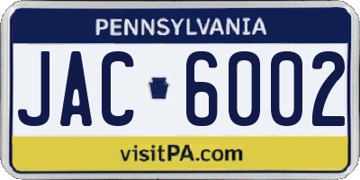 PA license plate JAC6002