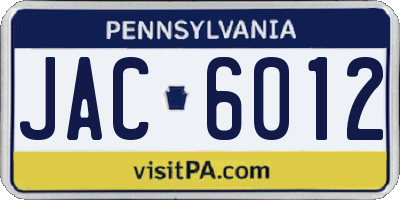 PA license plate JAC6012