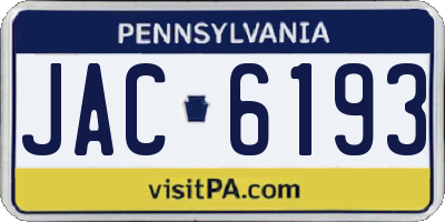 PA license plate JAC6193