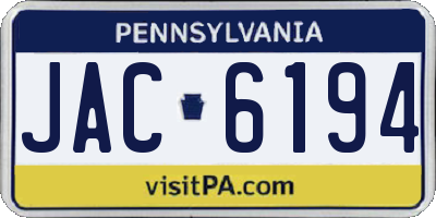 PA license plate JAC6194